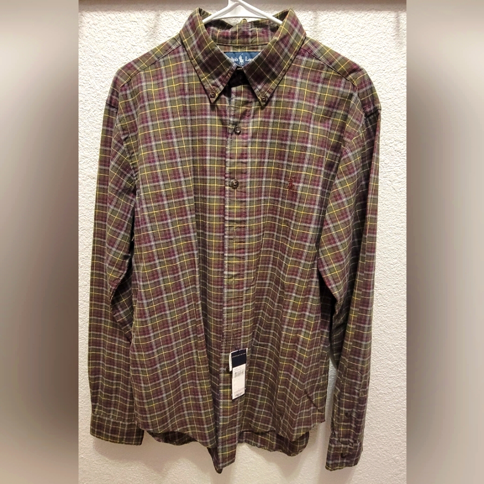Brand New Ralph Lauren Forest Green Classic Fit Plaid Dress Shirt Tags 89